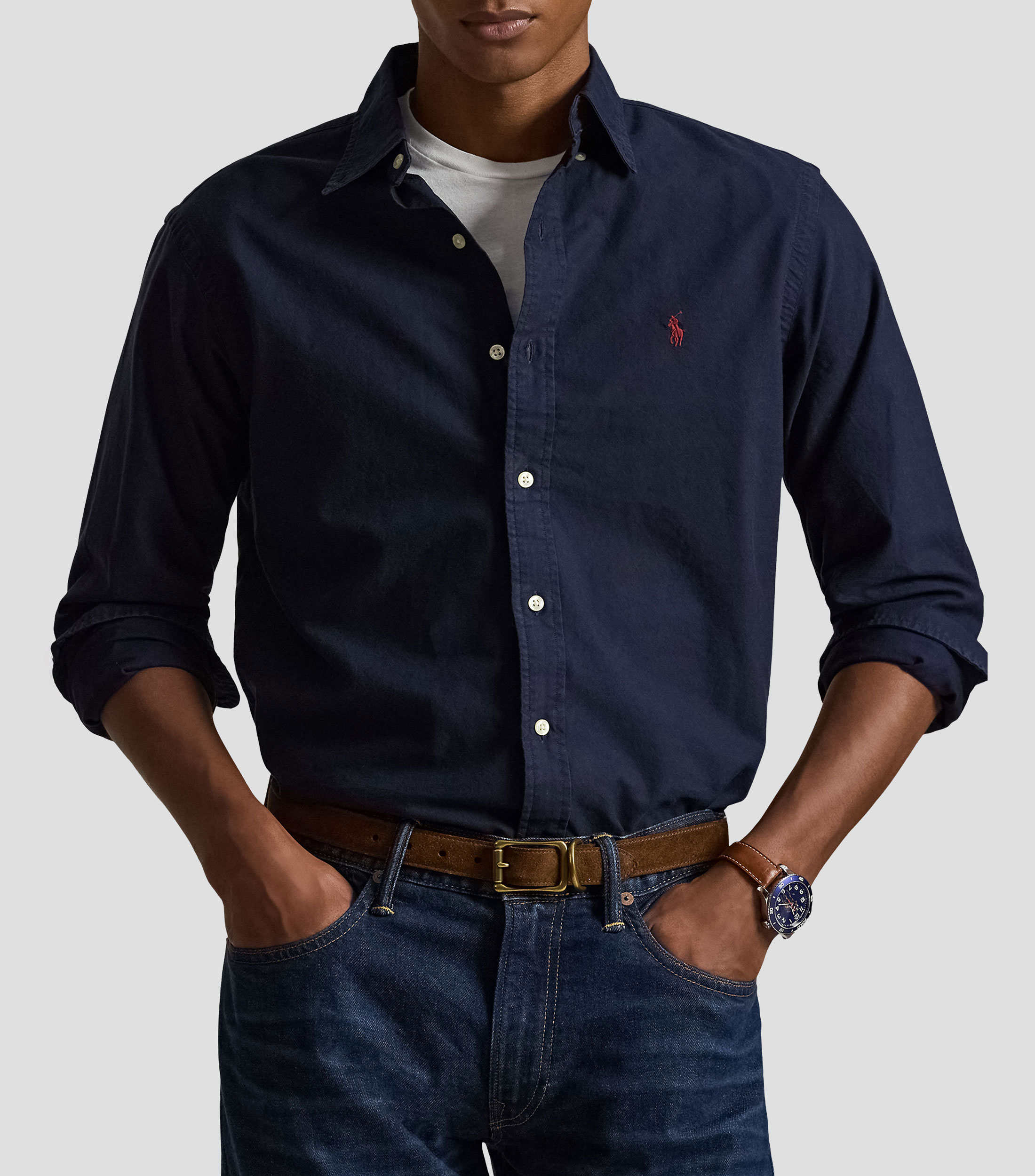Camisa lisa manga larga Hombre